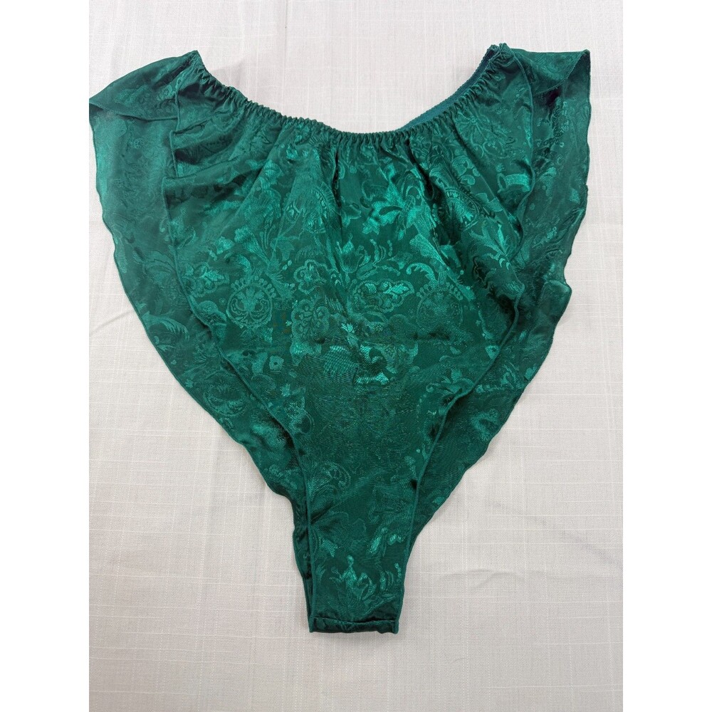 VTG Victoria's Secret Gold Label Emerald Jacquard Sissy Flutter Tap Panties M